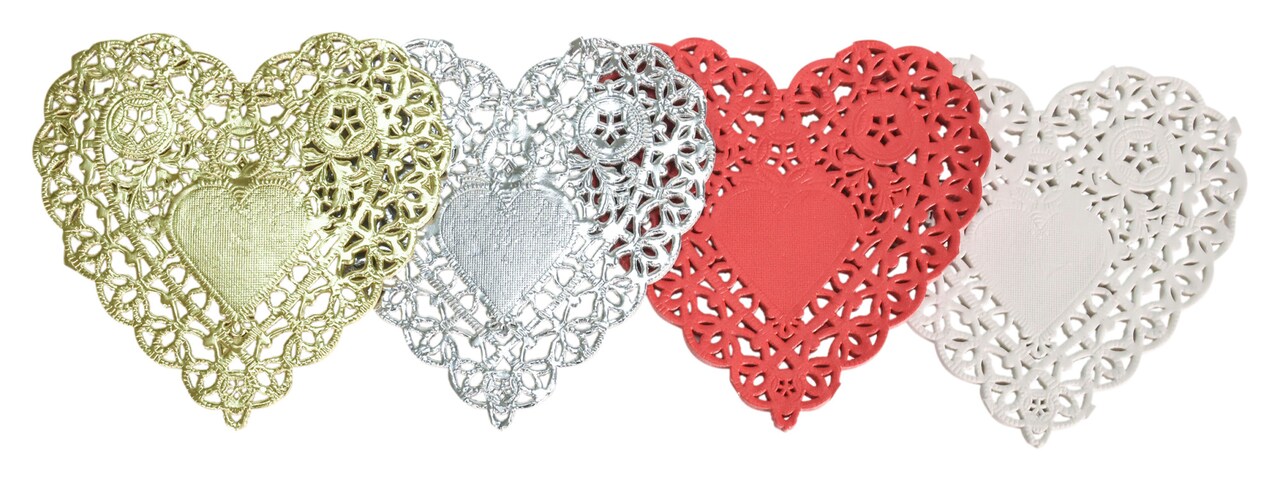 School Smart Paper Die-Cut Heart Lace Doily, 6 Inches, Assorted Color, Pack of 100